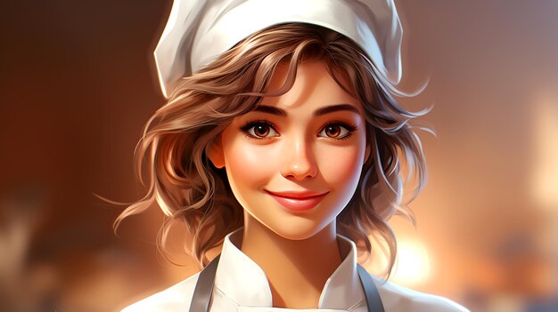 Cheerful e affascinante personaggio di chef in forma di cartone animato