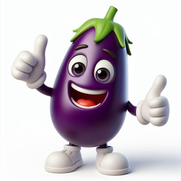 Cheerful eggplant carino personaggio bambino jog dito in su