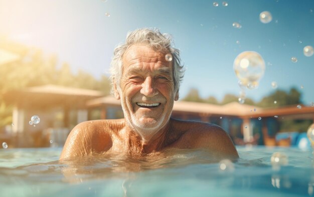 Cheerful Senior presso la piscina