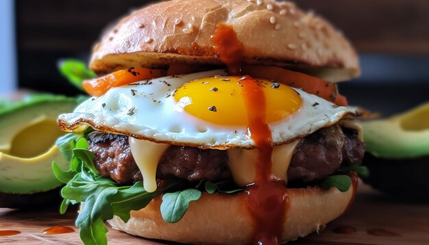 Cheeseburger alla griglia con pomodoro e patatine fritte generato da AI