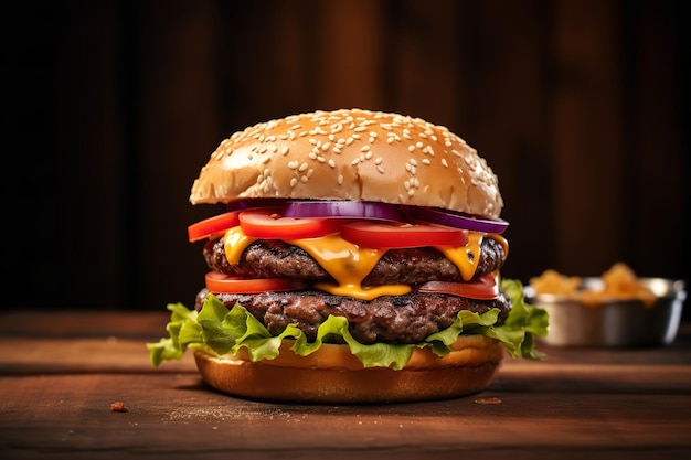 Cheeseburger americano classico su un tavolo di legno