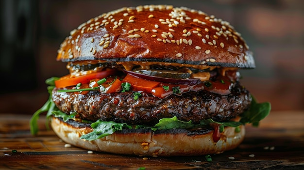 Cheeseburger classico con cipolle, pomodori e lattuga