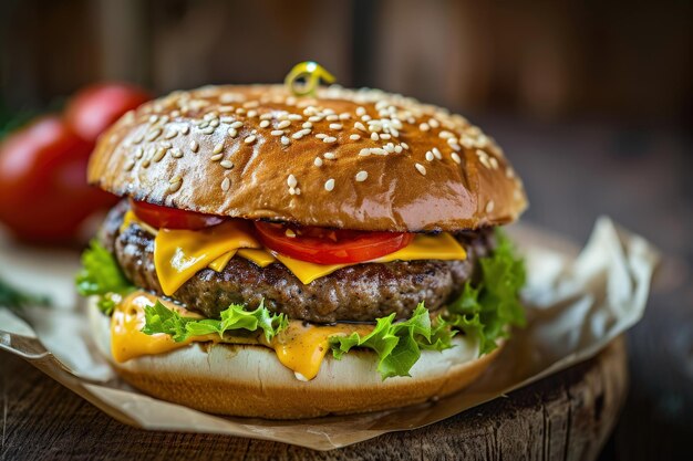 Cheeseburger classico con lattuga, pomodoro e formaggio