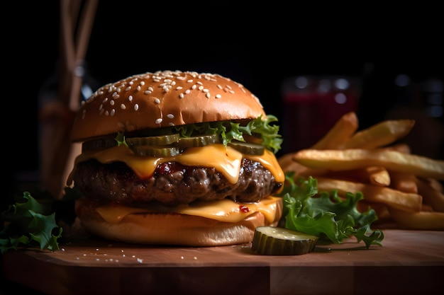 Cheeseburger con una gustosa cotoletta e verdure Generative AI