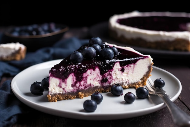 Cheesecake ai mirtilli su un piatto con mirtilli sul piatto Cucina