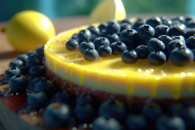 Cheesecake al mirtillo giallo limone creata con la tecnologia Generative AI