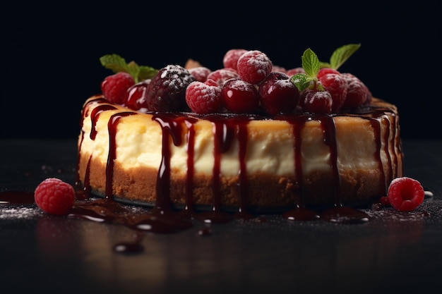 cheesecake alla fragola con sfondo scuro