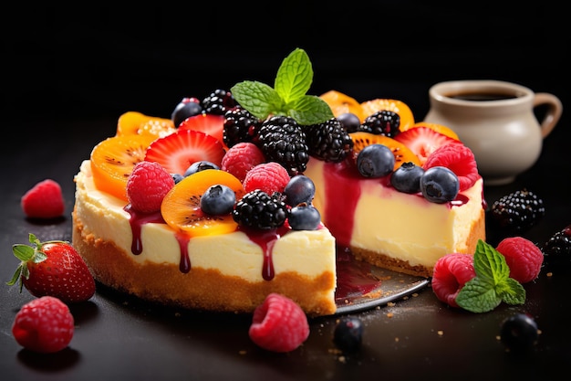 Cheesecake appena sfornato con guarnizione di frutta