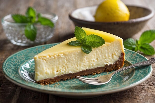 Cheesecake di New York fatto in casa con limone e menta.