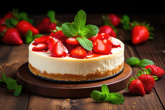 Cheesecake perfetto sul tavolo con frutti di bosco naturali freschi cibo dolce Ai generativo