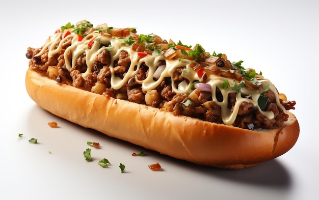 Cheesesteak su sfondo bianco AI