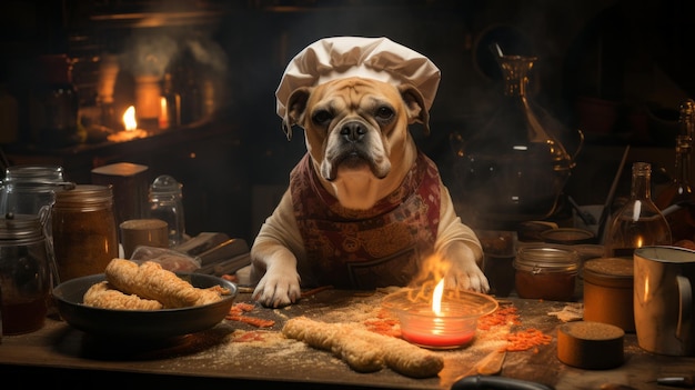 Chef canino che cucina in cucina