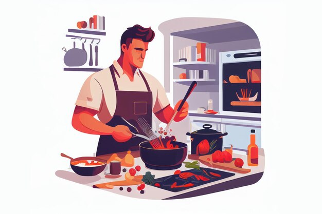 Chef che cucina con verdure fresche per cibi sani in cucina Creato con tecnologia AI generativa