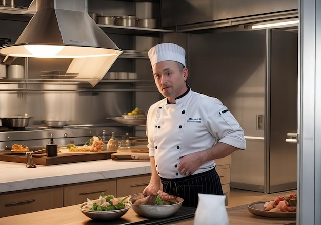 Chef che cucina in una bellissima cucina moderna AI generativa