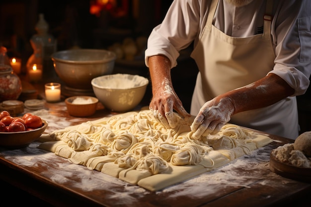 chef che prepara la pasta in cucinacibo italiano