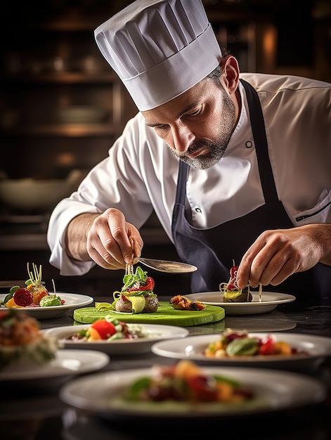 Chef che prepara un piatto gourmet