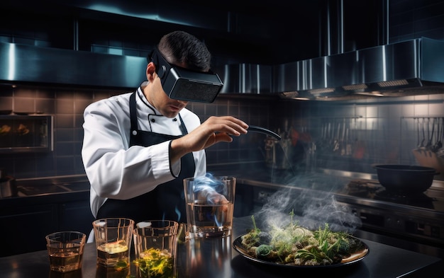 Chef con visore VR per la simulazione dell'intelligenza artificiale generativa