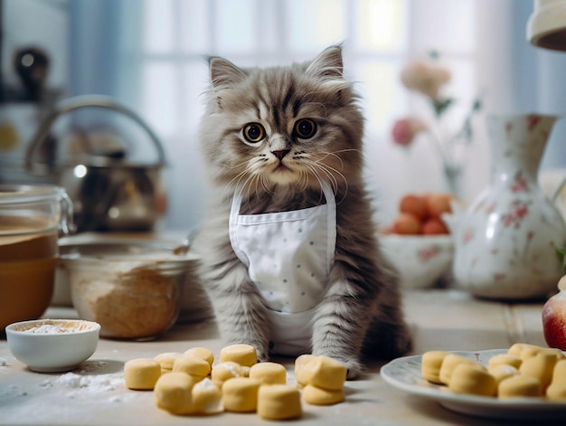 Chef di gatti in cucina che prepara biscotti generati ai