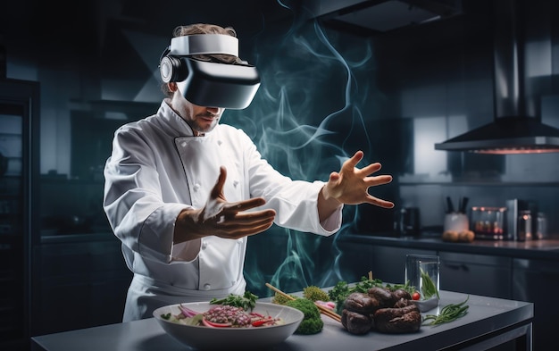 Chef di innovazione culinaria che esplora la cucina VR