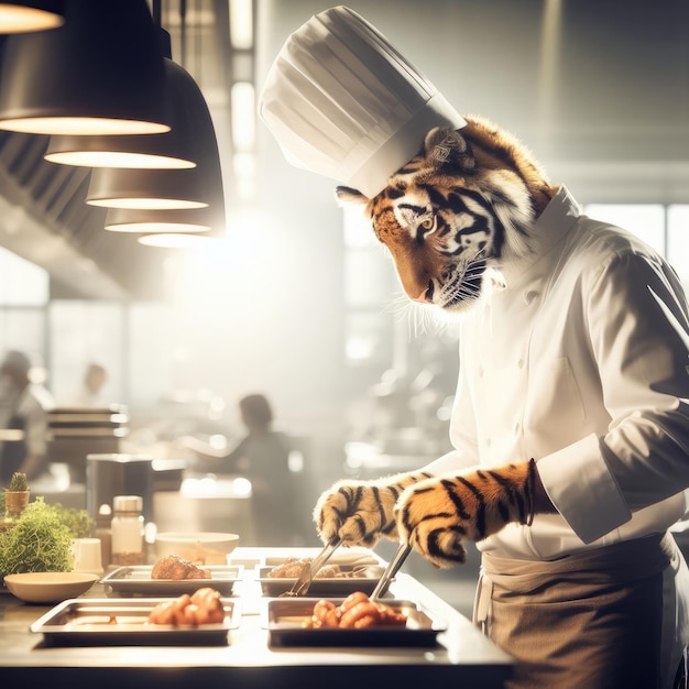 chef in cucina con tigre