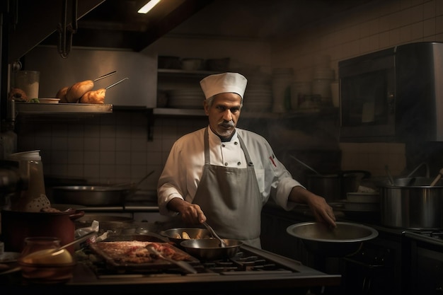 Chef uomo cuoco professionista lavoro cucina ristorante cucina maschile professione cibo AI generativa