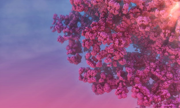 Cherry Blossom Branch sotto il sole, contro il cielo. Illustrazione 3D