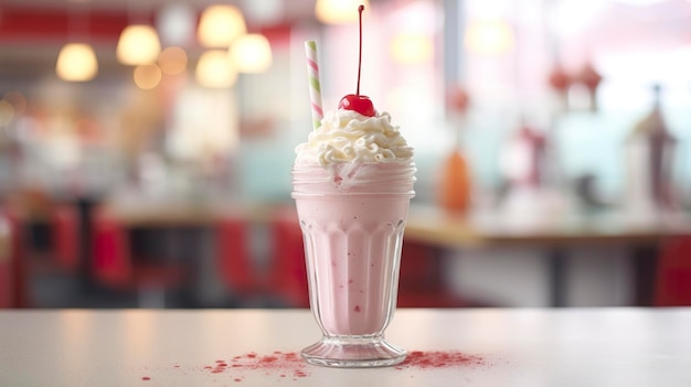 Cherry Milkshake in un classico concetto di fotografia di cibo American Diner IA generativa