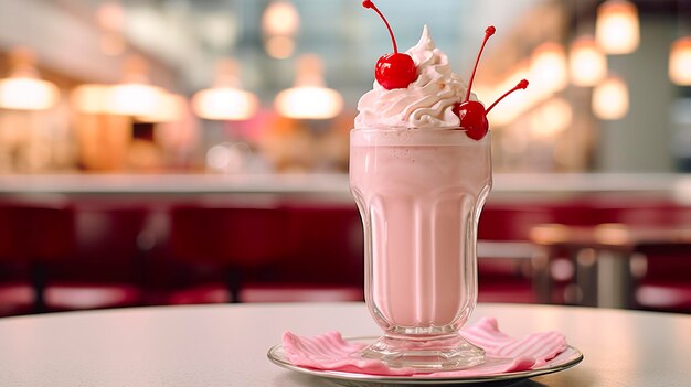 Cherry Milkshake in un classico ristorante americano concetto di fotografia alimentare IA generativa