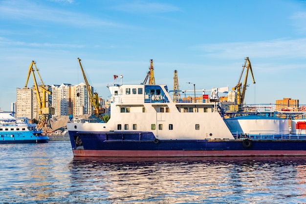 Chiatte e gru nel porto fluviale