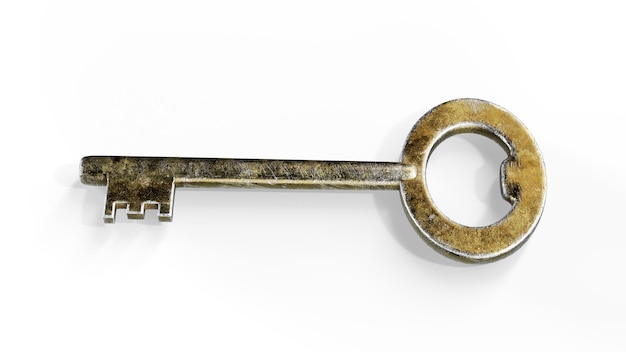 Chiave d'oro nel rendering 3d buco della serratura