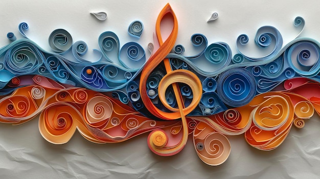 Chiave musicale a treble fatta di carta in stile quilling