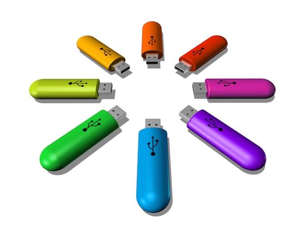 Chiavi USB del Rainbow 3D isolate su fondo bianco