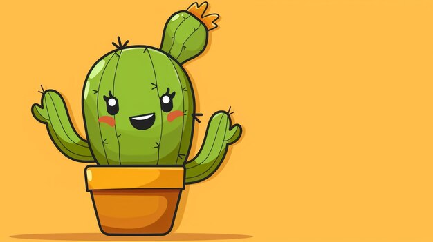 chibi emote di un cactus carino che agita e sorride disegno piatto