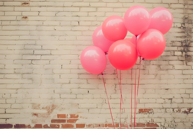 Chic Urban Bubblegum Palloncini rosa che spuntano contro un muro di mattoni