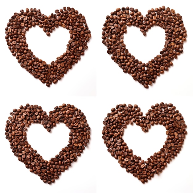 Chicchi di caffè a forma di cuore su sfondo bianco