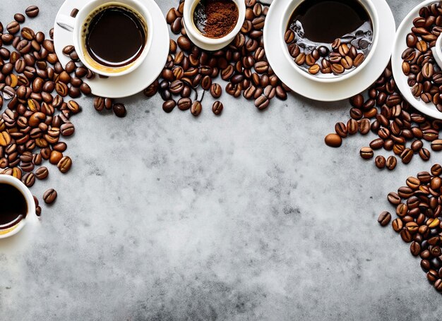 chicchi di caffè con oggetti di scena per fare spazio di copia del caffè