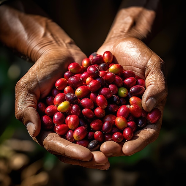 chicchi di caffè raccolti a mano