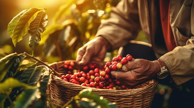 chicchi di caffè raccolti a mano