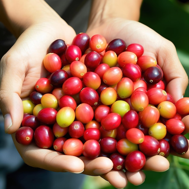 chicchi di caffè raccolti a mano