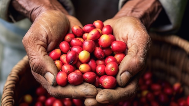 chicchi di caffè raccolti a mano