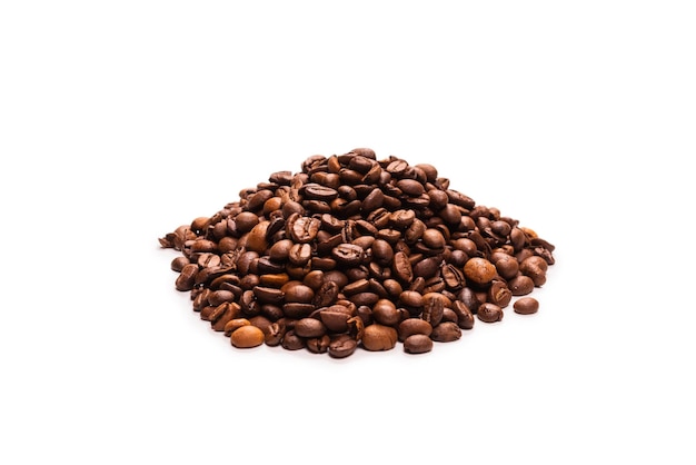 Chicchi di caffè su sfondo bianco Vista dall'alto Struttura dei chicchi di caffè
