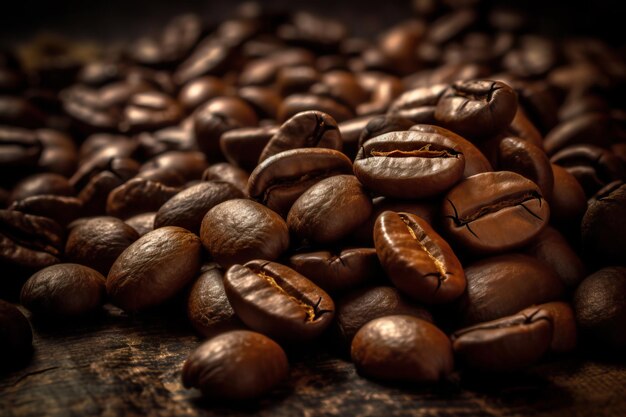 chicchi di caffè su sfondo nero