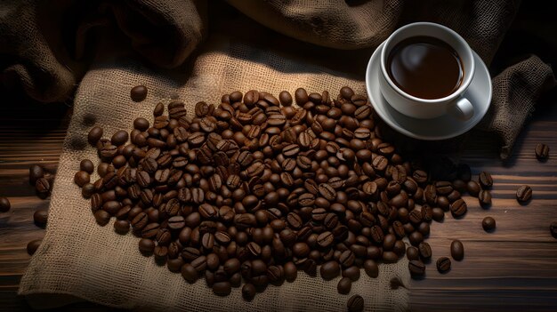 chicchi di caffè su un tavolo di legno