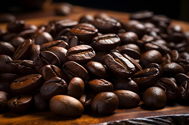 chicchi di caffè su un tavolo di legno