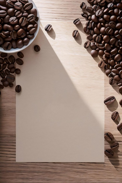 Chicchi di caffè sul modello di banner tavolo in legno