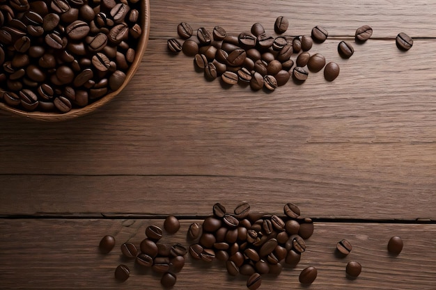 Chicchi di caffè sul modello di banner tavolo in legno