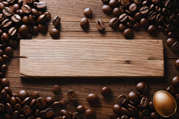 Chicchi di caffè sul modello di banner tavolo in legno