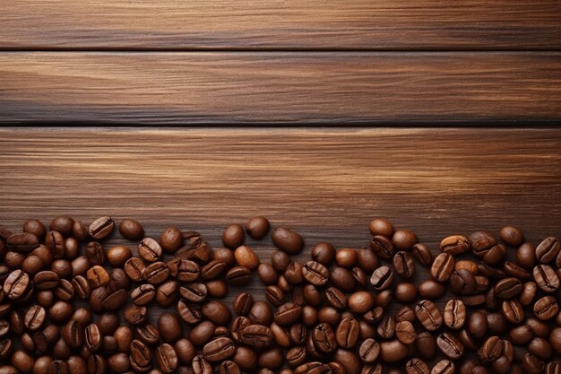 Chicchi di caffè tostati su fondo in legno AI generativa