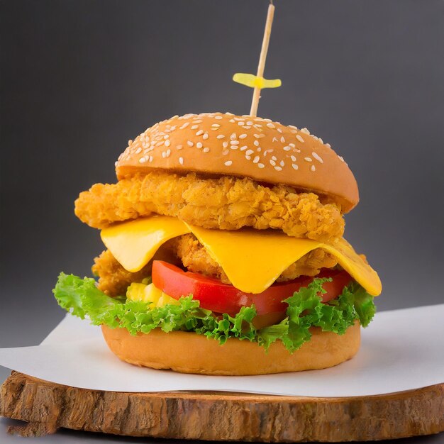 CHICKEN CRISPY CHEESY PATTY BURGER con patatine fritte e salsicce