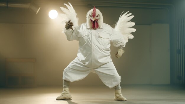 Chicken Hip Hop Dance Un'esibizione di ispirazione asiatica a scala oscura, comica e gigantesca